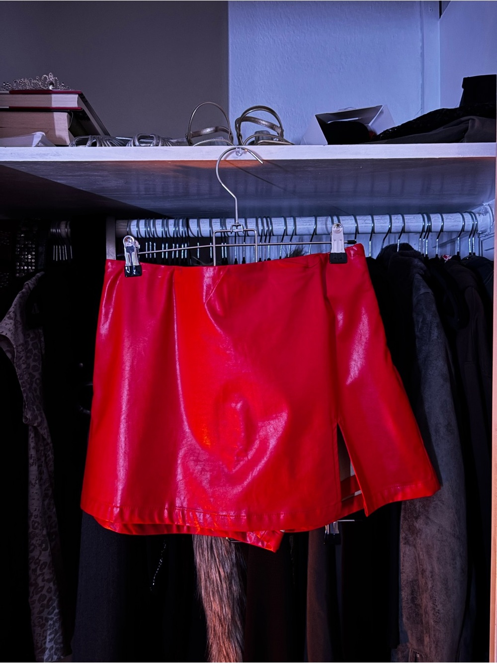 Cotton Candy Red Faux Leather Skort
